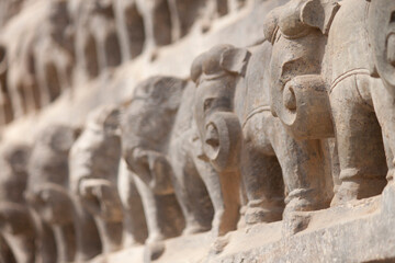 Elephant stucco work on wall of Krishna Meera Temple in Rajasthan