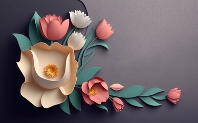 happy womens day flower decoration background Mother's day greeting design with beautiful blossom flowers generative AI