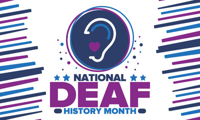 National Deaf History Month. Celebrated from March through April in United States. In honour of the achievement of the deaf and hard of hearing. Poster, postcard, banner. Vector illustration
