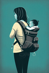 illustration, mother carrying a baby, ai generative