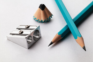 A set of pencils. The concept of a broken pencil. Sharpening a pencil. Close up. Macro. Pencil...