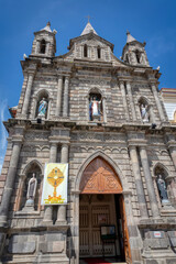 Fototapeta na wymiar Cathedral in Ibarra, Ecuador, made of stone, restored in the year 1872 after a devastating earthquake in 1868.