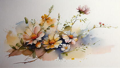 Watercolor Flower Boquet on Wide Design for Mugs. generative ai
