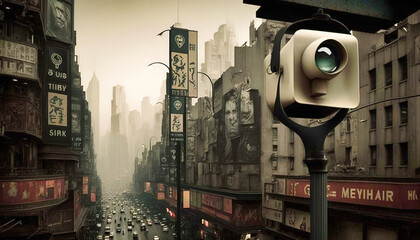 surveillance cameras in a modern city - generative ai - obrazy, fototapety, plakaty