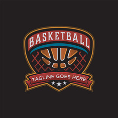 Basketball with luxury badge, logo design template vector