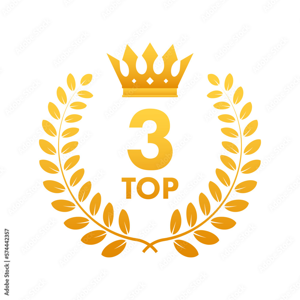 Canvas Prints Top 3 label. Golden laurel wreath icon. Vector stock illustration.