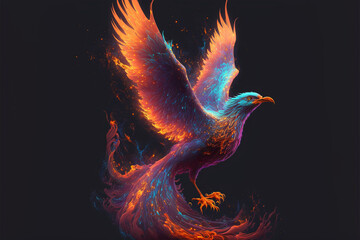 Phoenix bird with wings on fire. Mythological folklore spiritual creature. Ai generated