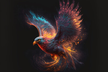 Phoenix bird with wings on fire. Mythological folklore spiritual creature. Ai generated