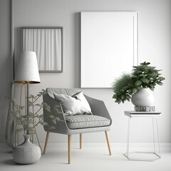 Mock-up poster frame in modern grey home interior, 
Scandinavian style, generative ai
