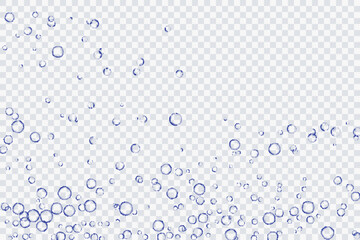 Blue air bubbles, oxygen, champagne crystal clear, isolated on a transparent background of modern design. Vector illustration of EPS 10.