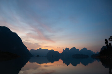 Sunrise at Cheow Lan lake, Khao Sok National Park, Suratthani, Thailand