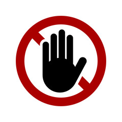 Stop Hand Palm Forbidden Do Not Enter or Do Not Touch Symbol Icon in a Round No Sign. Vector Image.