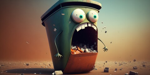 Furious Recycling Bin with Overflowing Trash Cans, generative ai - obrazy, fototapety, plakaty