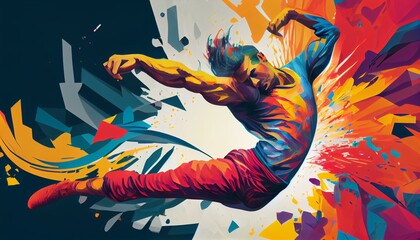 A detailed illustration of a person doing acrobatics, with a colorful and dynamic energy AI Generated