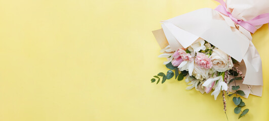 Beautiful bouquet on yellow background