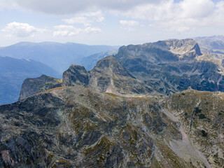 Aerial view of Rila Mountain around Lovnitsa peak, Bulgaria