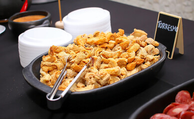 brazilian crackling, food photo, pork rind, chicharron, pork scratchings, pig skin