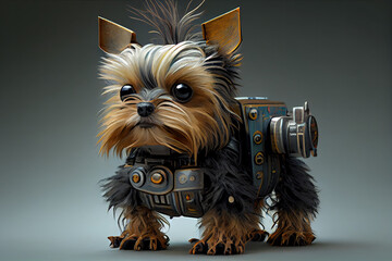 Fantasy Bull Yorkshire Terrier robot dog from the future 