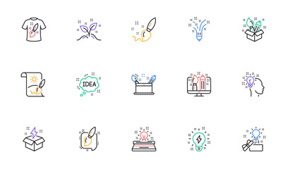 Creativity line icons. Creative designer, Idea and Inspiration. Brush and pencil linear icon set. Bicolor outline web elements. Vector