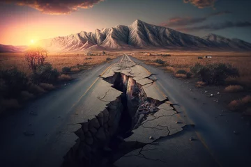 Fotobehang broken road by an earthquake, ai art illustration  © vvalentine