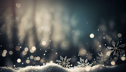 A captivating bokeh background of a snowy landscape with glittering snowflakes in the foreground AI Generated