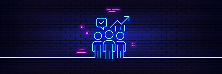 Neon light glow effect. Business statistics line icon. Meeting report sign. Employees working results symbol. 3d line neon glow icon. Brick wall banner. Business statistics outline. Vector