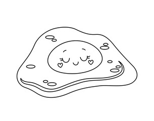 Kawaii scrambled eggs line. Natural and organic product with protein. Traditional breakfast. Aesthetics and elegance. Minimalistic logo and emblem. Cartoon flat vector illustration