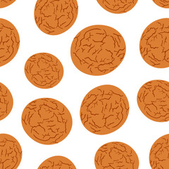 seamless pattern of oatmeal cookies.round brown cookies with cracks.color vector illustration in flat style.set of grocery vector illustrations.