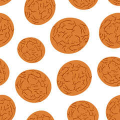 Obraz premium seamless pattern of oatmeal cookies.round brown cookies with cracks.color vector illustration in flat style.set of grocery vector illustrations.