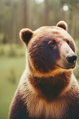 Obraz premium Portrait of a brown bear in the forest, face wildlife animal .Generative AI