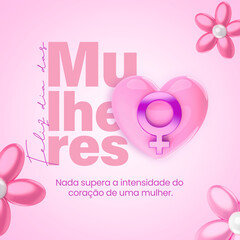 DIA INTERNACIONAL DAS MULHERES SOCIAL MEDIA POST CORAÇÃO SIMBOLO 
