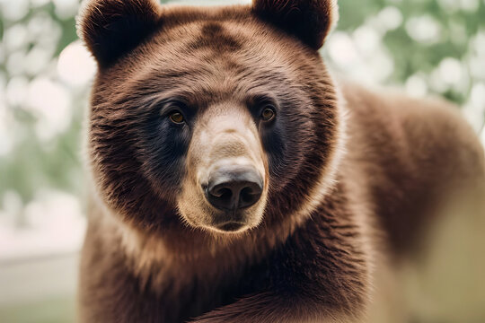 Portrait of a brown bear in the forest, face wildlife animal .Generative AI