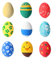 Set of bright Easter eggs on white background