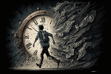 Businessman running out of time, time is running out, concept of out of time, business, timemachine,  generative ai