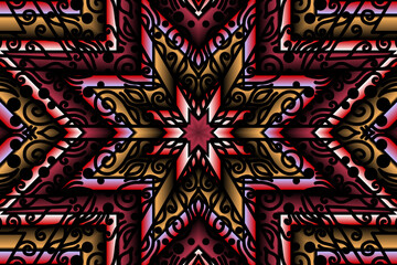 Beautiful caleidoscope symmetrical colourful gradient flowers line art of traditional abstract symbol batik dayak ornament design template elements