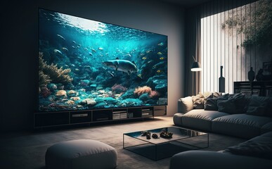 Fototapeta premium modern living room with TV from a side view created with Generative AI