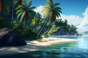 Fototapeta Illustration of a beautiful uninhabitated topical island. Generative AI. obraz