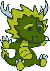 Vector drawing of a plush toy green Chinese dragon.Hand drawn,in cartoon style,flat,doodle.For new year 2024,Chinese New Year,winter, holiday.Child, kid,funny,silly. Colourful 