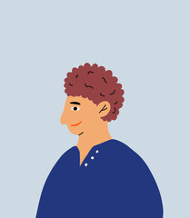 Portrait of young fashionable teen. Profile portrait of male cartoon character. Flat cartoon vector illustration isolated on backgroun.