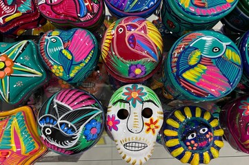 Fototapeta premium Colourful Mexican Souvenirs in market shop for tourists