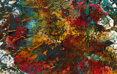 Volumetric abstract grunge background. Dirty cracked 3d rendering colorful surface