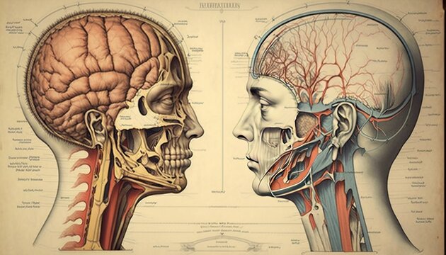 human head anatomy muscles - Illustration of a human head, skull, anatomy,
