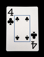Four of clubs card with clipping path