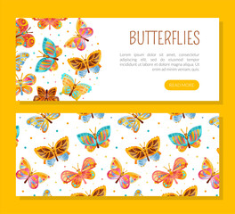 Butterflies landing page template. Cute bright colorful winged insects website interface vector illustration