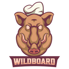Premium wild boar chef logo mascot vector illustration
