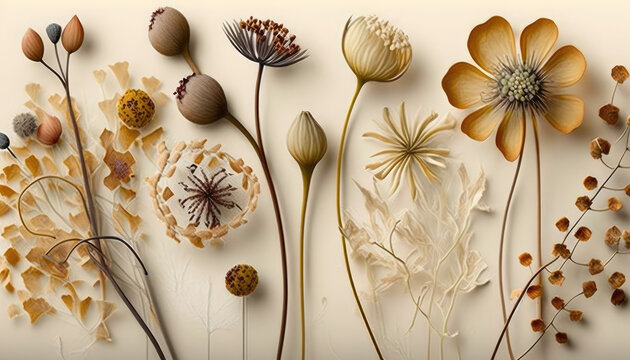 Fototapeta A beautiful and delicate pattern of dried flowers, perfect for a stunning wallpaper background