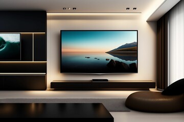 Big TV screen in modern luxury living room, LCD 
television set in Elegant living room interior 