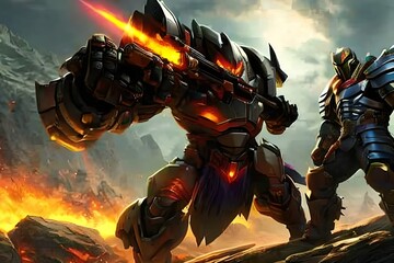 fire robot fighter gaming image illustration with killer look