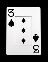 Three of spades card with clipping path