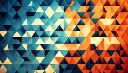 Blue and orange abstract geometric background with triangles created with generative AI technology